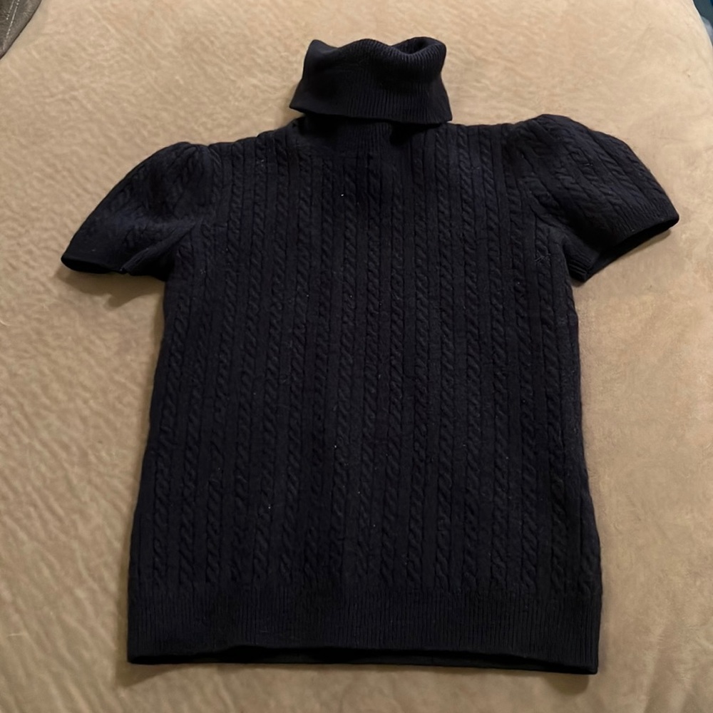 Ralph Lauren navy blue cashmere turtleneck short sleeve cable knit sweater small